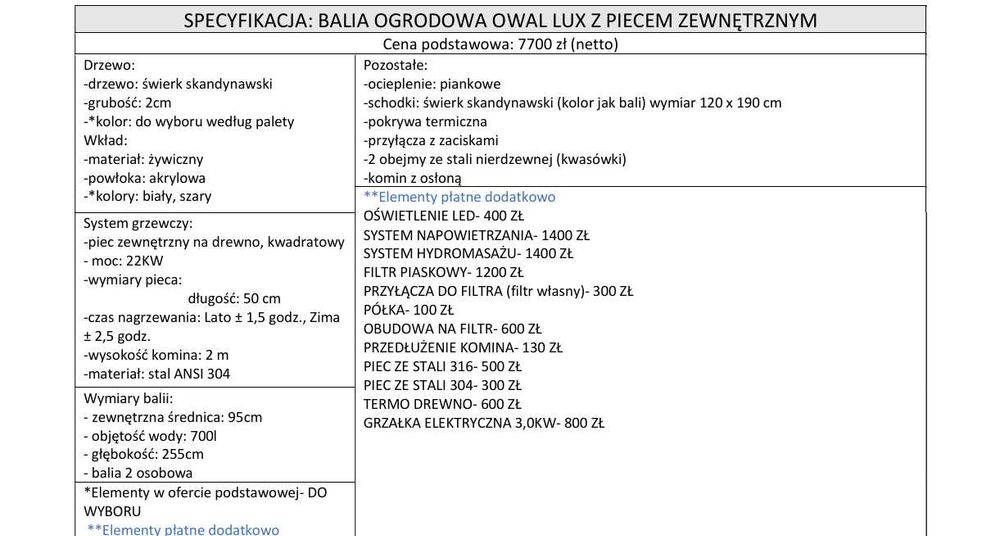 BALIA OWAL LUX - z piecem zewnętrznym -hot tub, spa, jacuzzi
