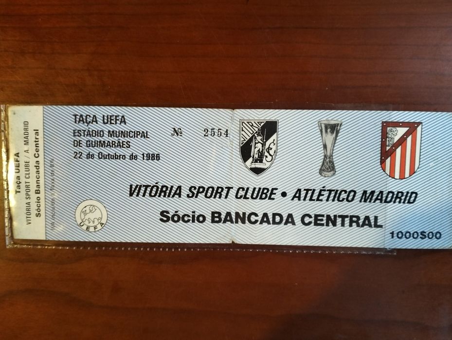 Antigo bilhete Vitória de Guimarães x Atlético de Madrid