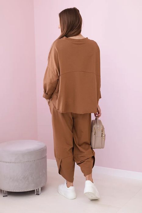 Komplet Bawełniany Bluza + Spodnie Camelowy