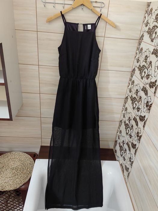 Czarna sukienka maxi długa H&M XXS 32 XS 34