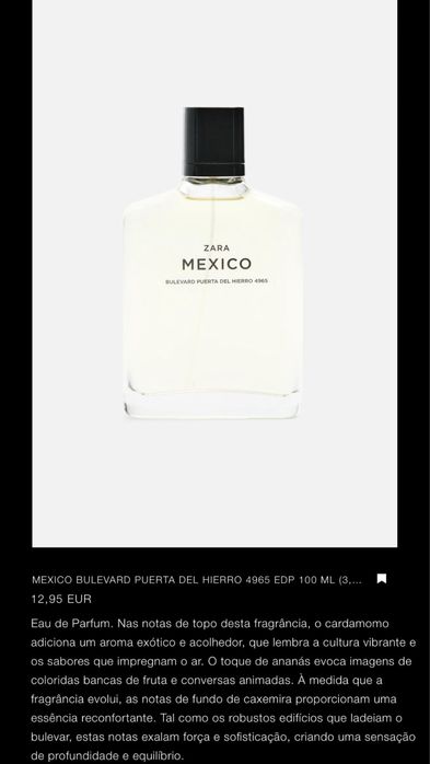 México EDP 100 ML Zara NOVO