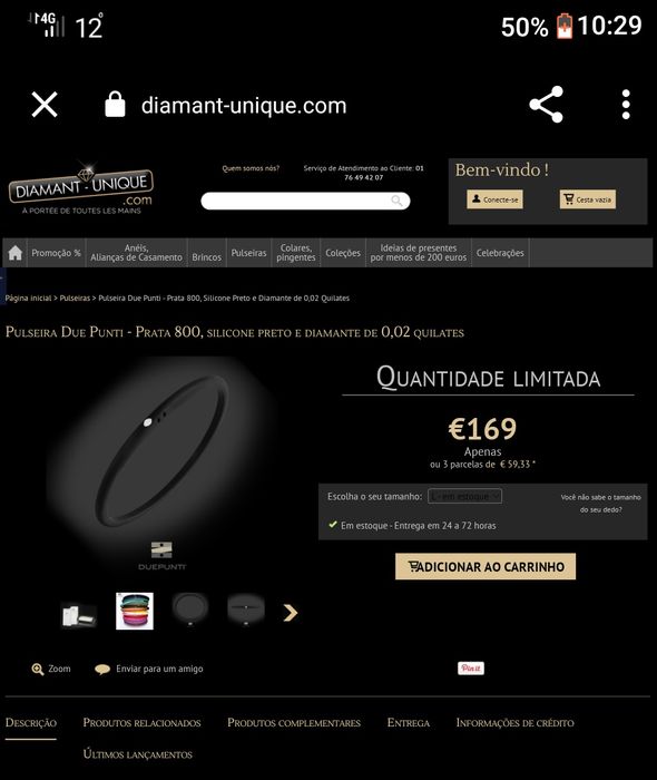 Pulseira Silicone e Diamante Verdadeiro com Certificado Autenticidade