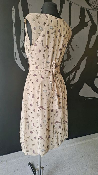 SoFrench M 38 sukienka premium koktajlowa midi bez rękawów beż brąz