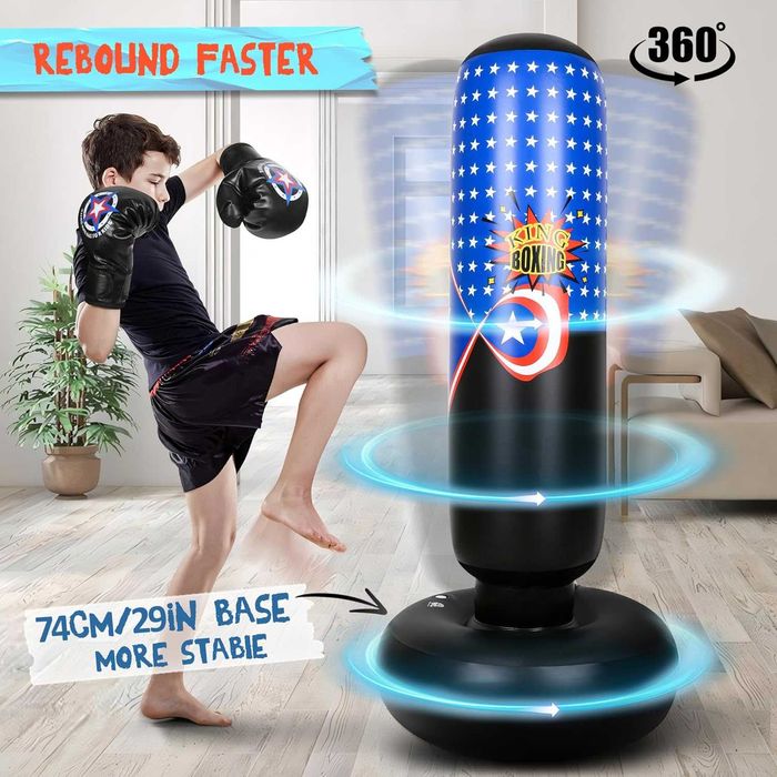 Worek treningowy dla dzieci 158 cm duży nadmuchiwany rękawice pompka