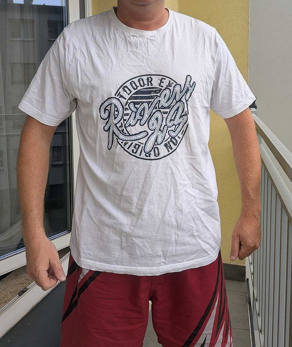 Biały męski t-shirt z nadrukiem Livergy 100% bawełna rozmiar XXL