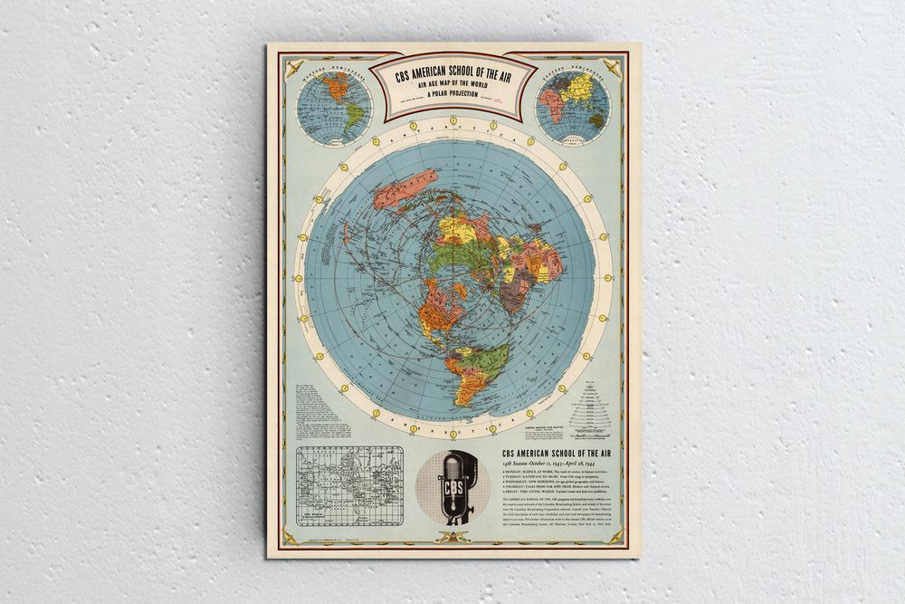 Mapa CBS American School of the Air - płaska ziemia - 100x70cm