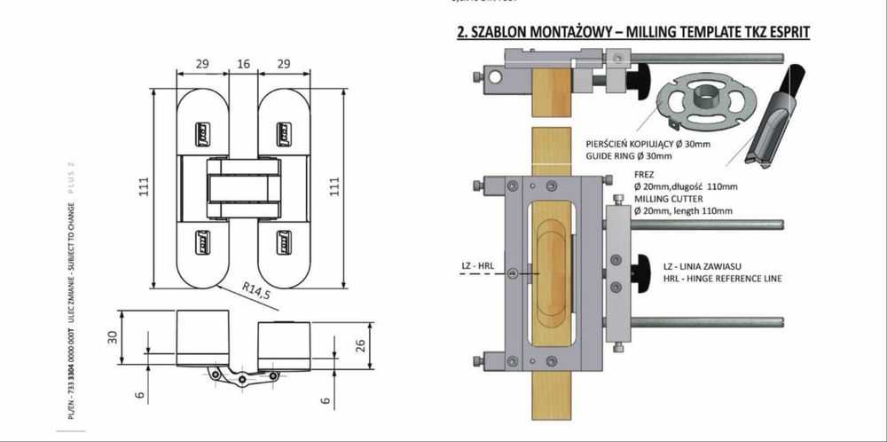 TKZ Esprit Szablon do zawisow  6775 wraz z frezem.