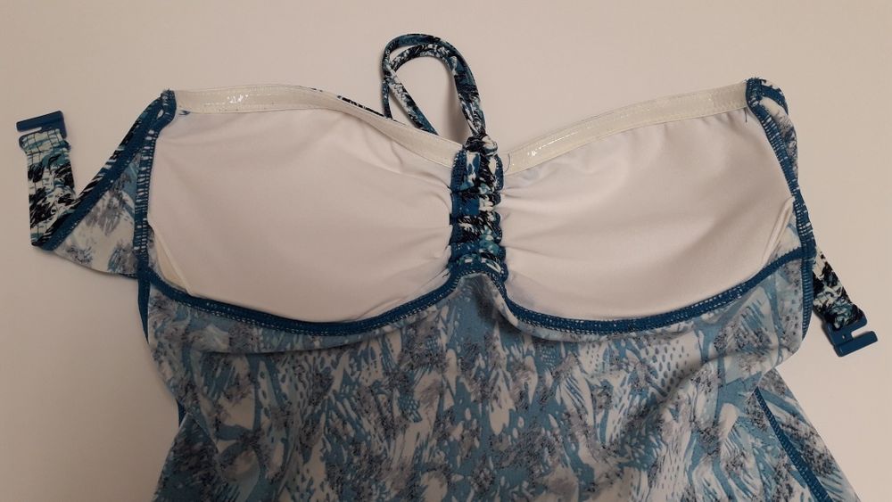Strój kąpielowy jednoczęściowy czarny niebieski elegancki 40 L 42 xl