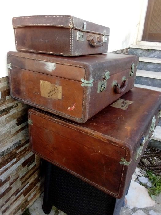 BAIXA DE PREÇO - Conj de 3 Malas Couro Vintage ANOS 40