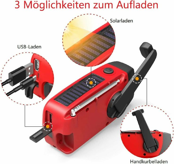 Przenośne radio solarne, latarka, dynamo powerbank