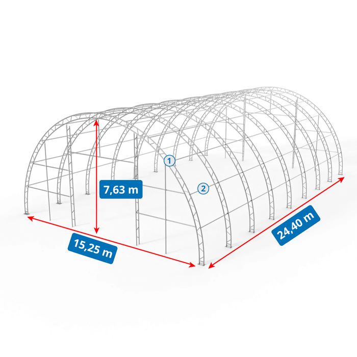 Hala namiotowa łukowa 15,25x24,4m Podwójna kratownica Polski producent