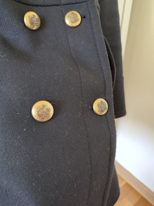 Płaszcz Zara XS militarny czarny dwurzędowy
