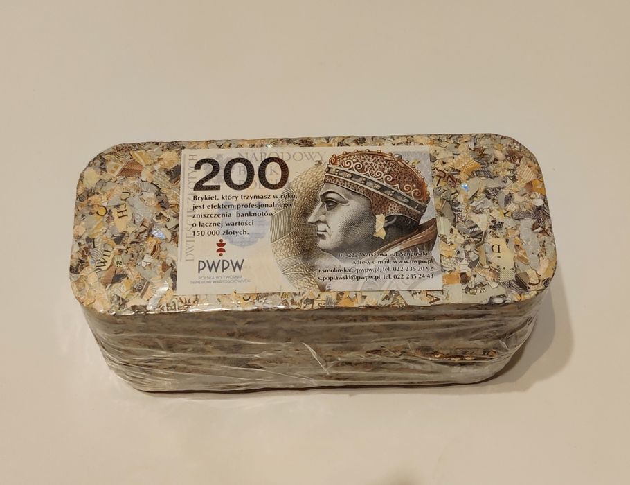 Brykiet pieniądze 200zl zniszczone 150 tysięcy puzle prezent kawalersk