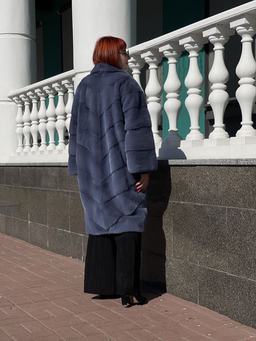 Шуба норкова Nafa діагональ плюшева балон з англійським воротом 48-50