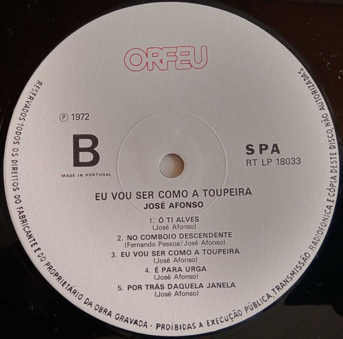 José Afonso	- - - - -		Eu Vou Ser Como a Toupeira	- - - - -	LP