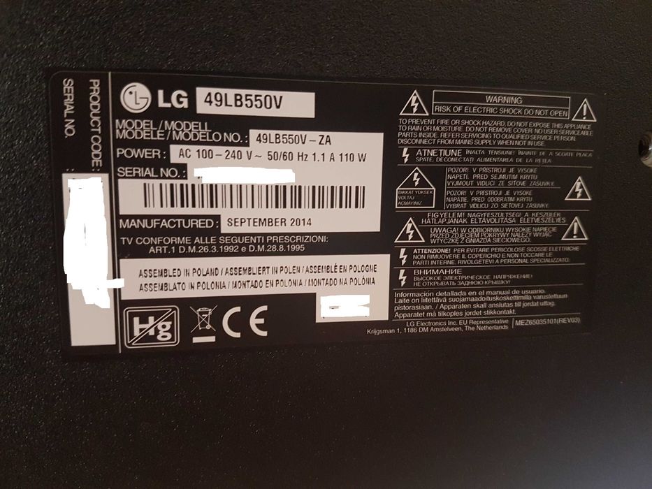 TV LG 49LB550V-ZA - Pecas