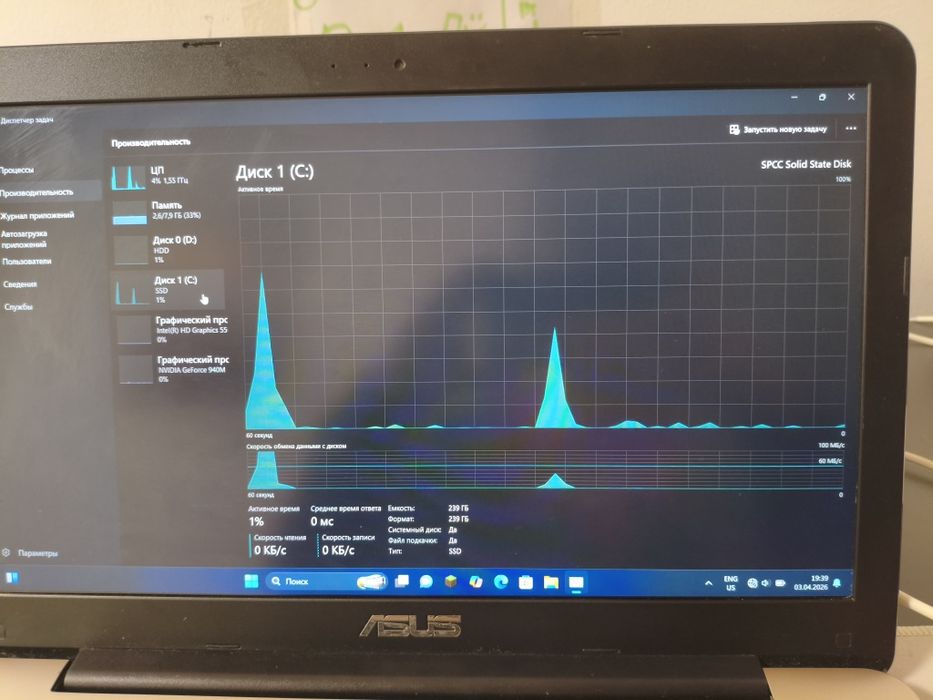 Ноутбук ASUS i5-5200U / 8GB RAM / SSD + HDD 1TB / GeForce 940m