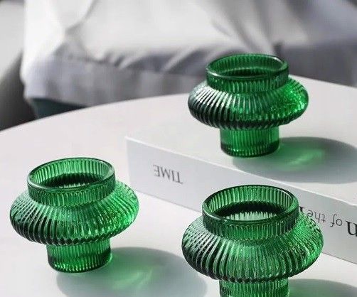 Świeczniki Szklane Podstawki Zielone 6Szt