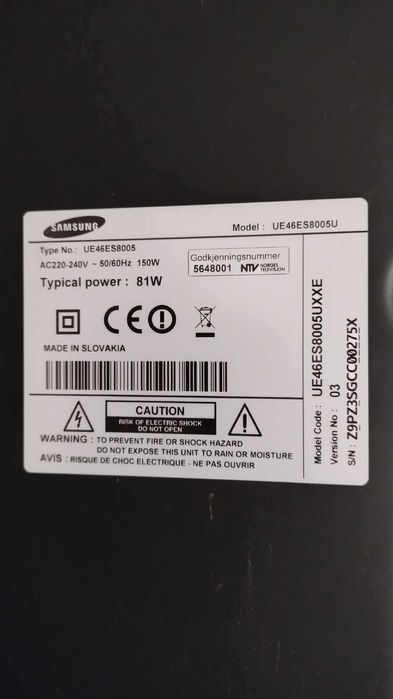 Telewizor Samsung 46 cali UE46ES8005U uszkodzony + pilot