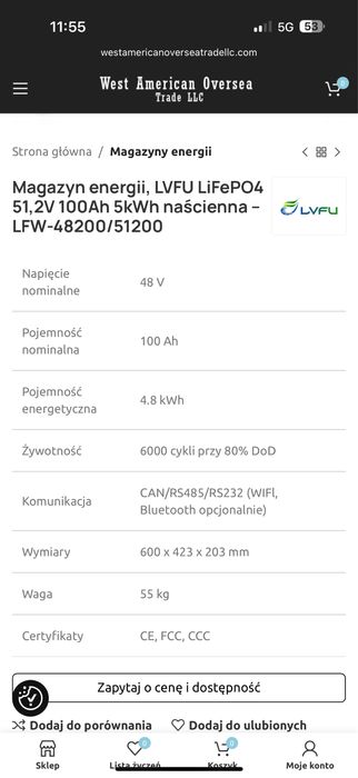 LifePO4  5.12 kwh kupujesz od przedstawiciela producenta LFVU