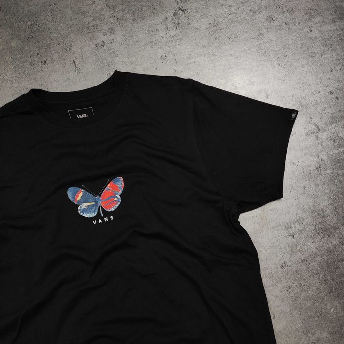 MĘSKA Koszulka Czarna Bawełna Casual MOTYL Premium Vans Skate Logo