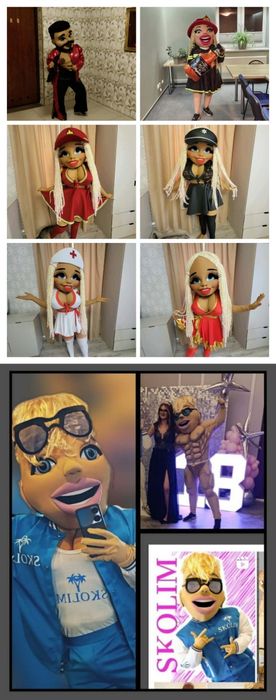 Żywe maskotki dla dorosłych Pedro , Kobity i Skolim.