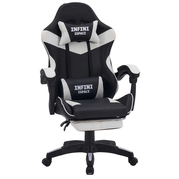 Fotel Gamingowy Espace Black/White - Idealny dla gracza, z podnóżkiem