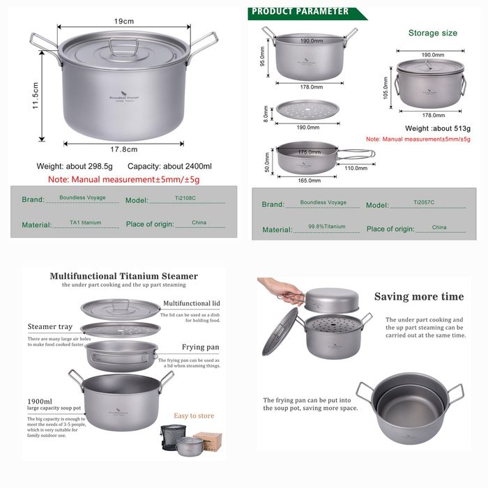 Титанові Котелки Widesea та Boundless Voyage від 750мл. до 2950мл.
