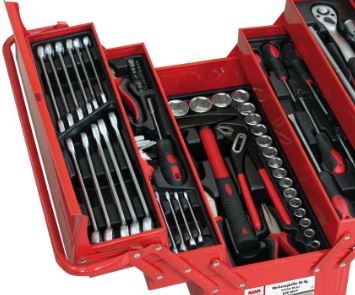 Caixa mala de ferramentas metálica com 86 peças tipo canalizador