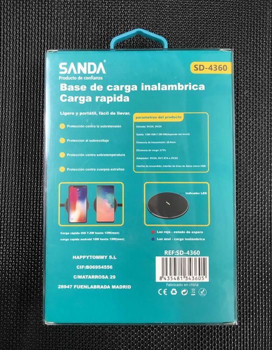Carregador Wireless 15W -Carregador sem fios para smartphone/telemóvel