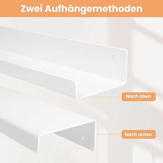 Zestaw 4 półek ściennych (32×10 cm) – bez wiercenia, białe