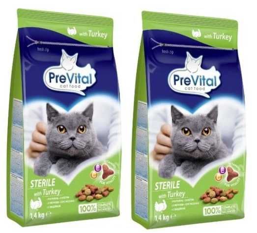 PREVITAL Sterile indyk Pełnoporcjowa karma dla dorosłych kotów 1,4kgx2