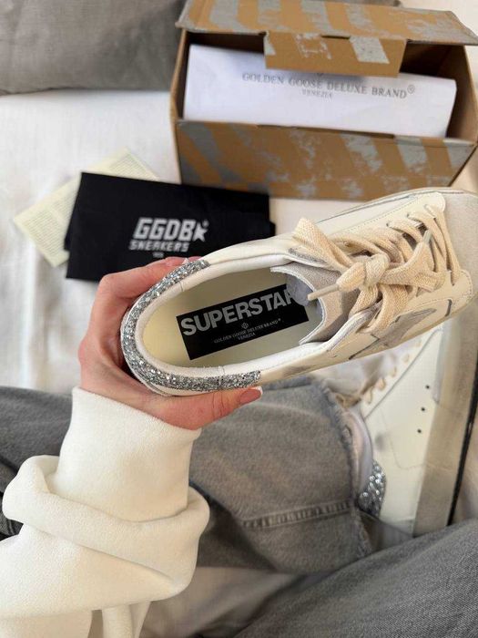 Кеди Golden Goose White Grey Sparkles / кеды Голден Чуз білого кольору