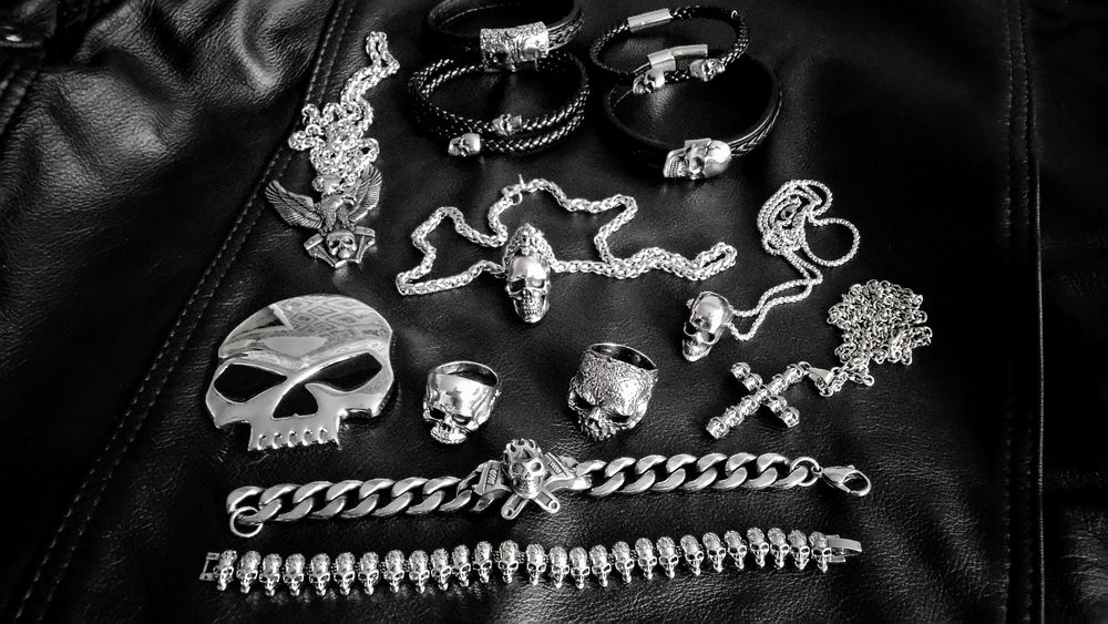 Stalowa gotycka czaszka skull wisiorek Rock Metal Moto Chopper Harley