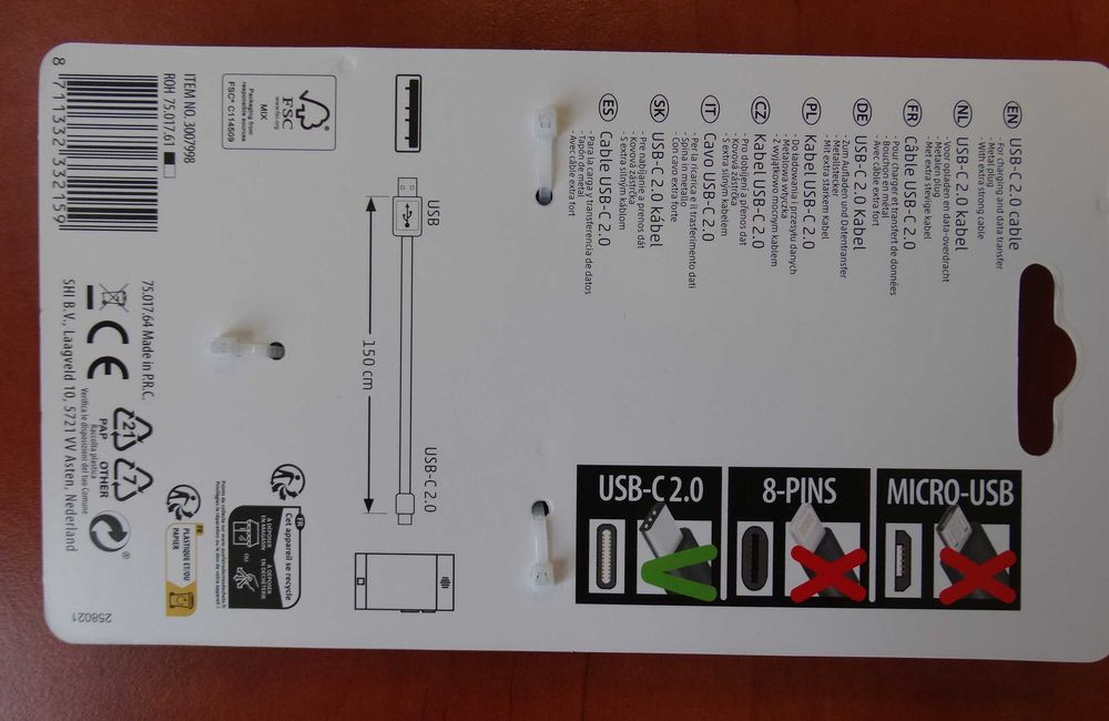 Kabel USB typ C do telefonu smartphonu długość 1,5m