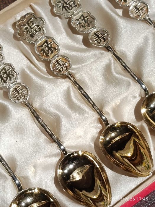 Colheres Chá Café Antigas Prata Chinesa Contrastada 12 cm
