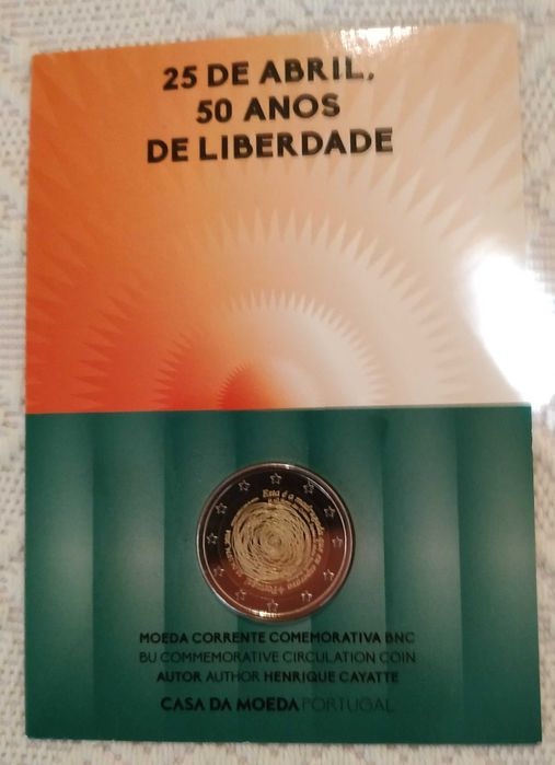 Portugal - moeda BNC de 2 euro de 2024 - 25 de Abril, 50 anos de Liberdade (coincard)