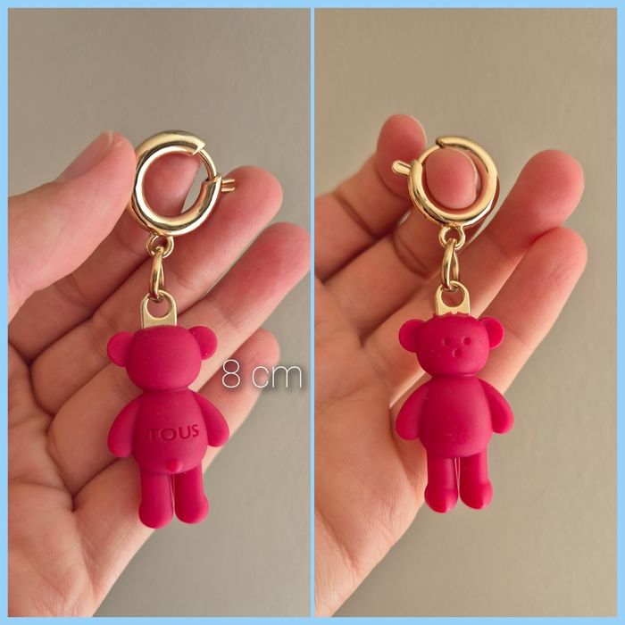 Brelok miś gumowy silikonowy fuksja czerwony na złotm kółeczku stal