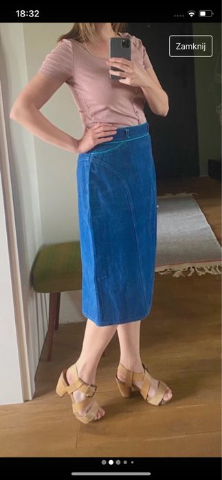 Spódnica S/M jeansowa vintage dżinsowa granatowa midi skirt