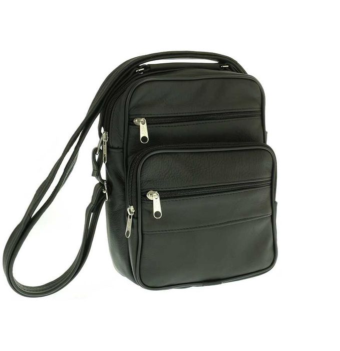 Skórzana listonoszka męska na ramię czarna pojemna skóra 100%