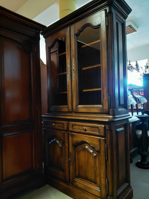 Stylowy kredens witryna do jadalni lite drewno dębowe