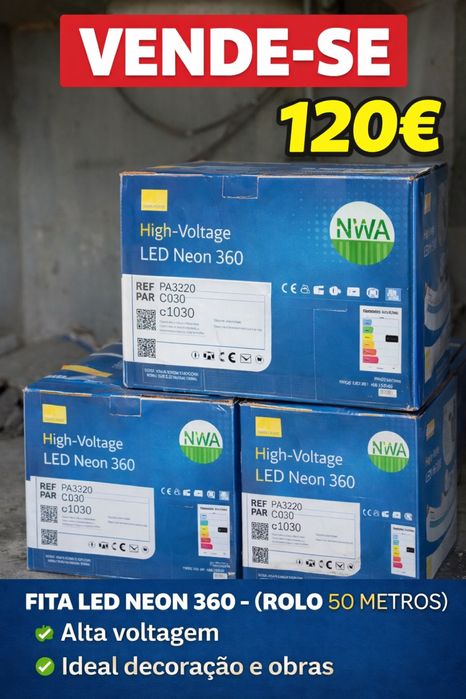 Fita LED Neon 360 – Rolo 50m Alta Voltagem – Nova – 120€