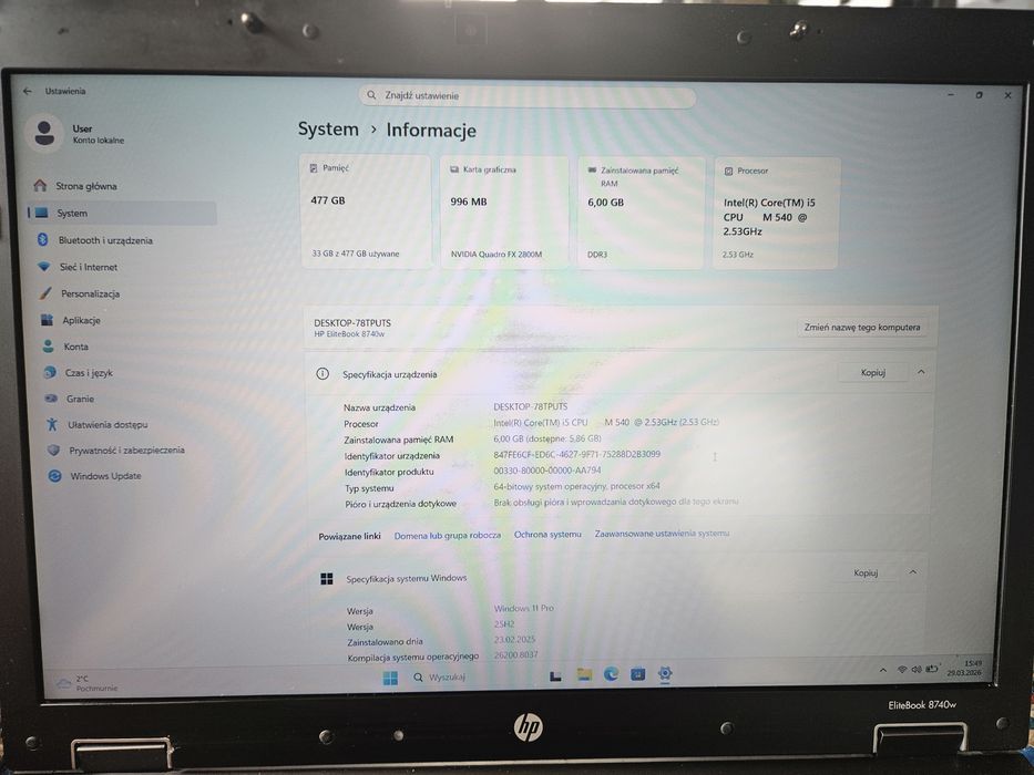 HP EliteBook 8740w – duży, solidny laptop 17”