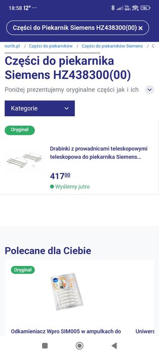 Prowadnice teleskopowe piekarnika Siemens,Bosch HZ 438300