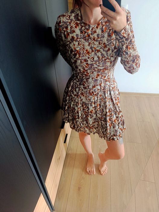 Jesienna sukienka, długi rękaw, marszczona, Plus Size, 44, XXL, H&M