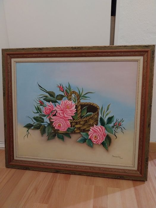 Quadro com moldura cesto de rosas