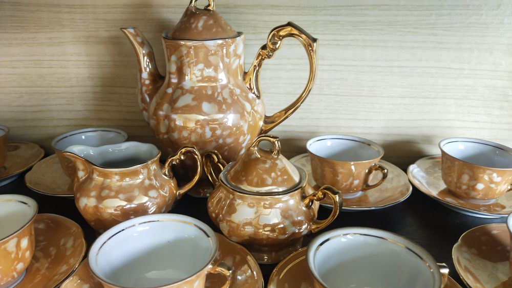Stary piekny serwis kawowy 8 osób PRL porcelana Chodzież