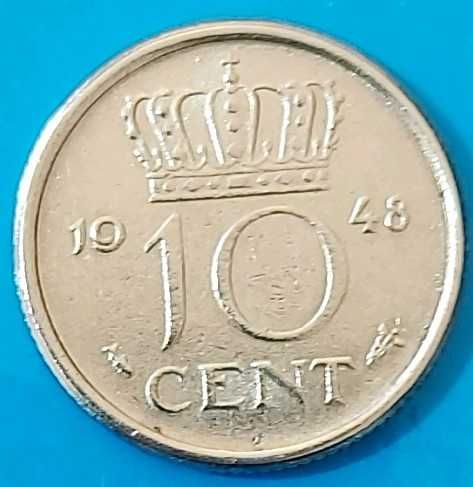 10 Cêntimos de 1948  Rainha Wilhelmina  dos Países Baixos