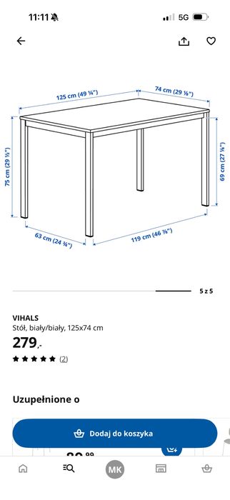 Biały stół Ikea i 4 krzesła