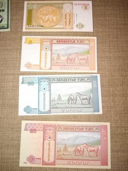 MONGOLIA, 10 NOTAS Não circuladas, conforme as fotos, de vária Séries
